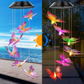 1pc Purple Butterfly Solar Wind Chimes Color Changing Lights Outdoor; Best Gifts For Mom Grandma Women Wife Aunt Sister; Unique Mobile Wind Chime