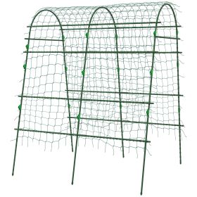 Outsunny Metal Arch Garden Trellis for Climbing Plants, A-Frame with Net, 57"x66"x81", Green Outdoor Decor