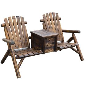 Outsunny Adirondack Double Chair Loveseat with Ice Bucket, Wooden Rustic Outdoor Patio Furniture, Weather-Resistant
