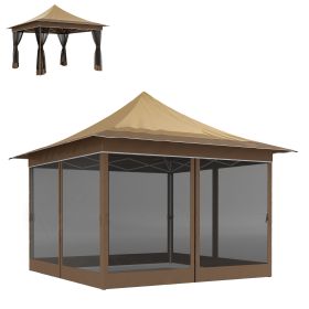 12' x 12' Canopy Tent with Mesh Netting, UPF50+ Pop Up Tent with Carry Bag for Garden, Patio, Beige