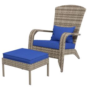 Outsunny Wicker Adirondack Chair with Ottoman: Comfortable Outdoor Seating with Removable Cushions, Blue