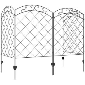 Outsunny 4-Panel Decorative Fencing: Swirls Design, Metal Yard Barrier for Pets & Flower Bed Edge|