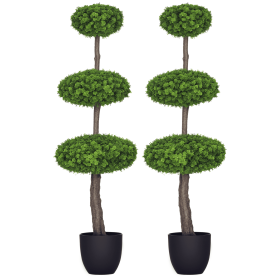 HOMCOM Set of 2 Artificial Boxwood Topiary Trees in Pots, 43.25" Artificial Plants Faux Trees for Home Office, Living Room Decor, Indoor & Outdoo