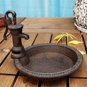 1pcs Rustic Style Cast Iron Vintage Water Pump Round Bird Feeder Outdoor Garden Balcony Decorative Water Feeder And Family Table Storage Tray Val (Color: Brown)