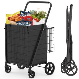 Large Shopping Cart,Grocery Cart On Wheels, Foldable Utility Shopping Carts With Double Basket And 360  Rolling Swivel Wheels For Groceries Laund (Option: Antique Black)