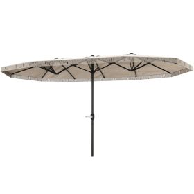 15ft Rectangle Patio Umbrella Extra Large Outdoor Umbrella With Fringe And Crank Handle, Cream White (Option: Cream White)