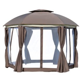 Brown Steel Gazebo Paradise  12x12 Party Tent With Double Roof, Curtains & Netting (Color: Brown)