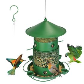 1Pc Wild Bird Feeder Squirrel-Proof Chew-Proof Metal Bird Seed Feeder Outdoor Hanging Bird Feeder With 360 Degree Circular Perches Water Cups For (Color: Green)