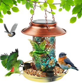 Solar Bird Feeder For Outdoors Hanging, Metal Wild Bird Feeder For Cardinals Solar Garden Lantern With S Hook As Gift For Bird Lovers (Option: 1Pcs)
