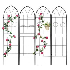 4 Pack Metal Garden Trellis 78.7x19.7 Rustproof For Climbing Plants Outdoor (Color: Black)