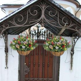 Outdoor Christmas Porch Decorations, Christmas Hanging Baskets with Lights for Outdoors (size: 2pcs)