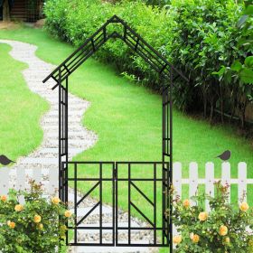 Metal Garden Arch with Gate W58.07*H97.24 Climbing Plants Support Rose Arch Outdoor Black (Color: as Pic)