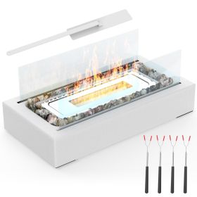 Portable Tabletop Fire Pit with Roasting Sticks - Indoor Outdoor Ethanol Fireplace for Christmas, Party, Wedding, Patio, Backyard, Balcony Decor (Color: White)