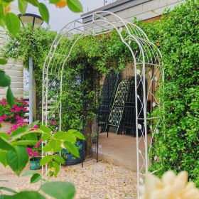 Metal Garden Arch W74.4'' x H98.4'' Garden Arbor Trellis Climbing Plants Support Rose Arch Outdoor Arch (Color: CREAM WHITE)