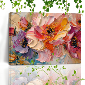 1pc Vibrant Floral Canvas Art With Wooden Frame - Textured Pastel Flowers, Abstract Blossom Arrangement For Home & Office Decor, Ideal For Living (Option: 12x8in)