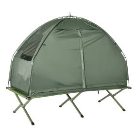 Folding Camping Cot For Adults All-in-One Elevated Tent With Sleeping Bag Thick Air Mattress Portable Single Bed (Color: Green)