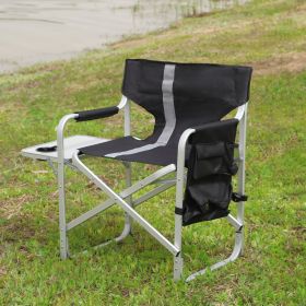 1pc Padded Folding Chair W  Side Table, Storage Pockets - Lightweight Oversized (Option: Black Gray)