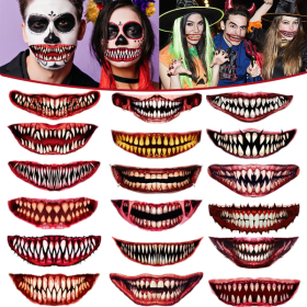 18 Sheets Halloween Temporary Tattoo Stickers 18 Styles Realistic Face Tattoo Face Stick Horror Prank Props Make Up Face Decals Cosplay Decor For (Option: Red-18pcs)